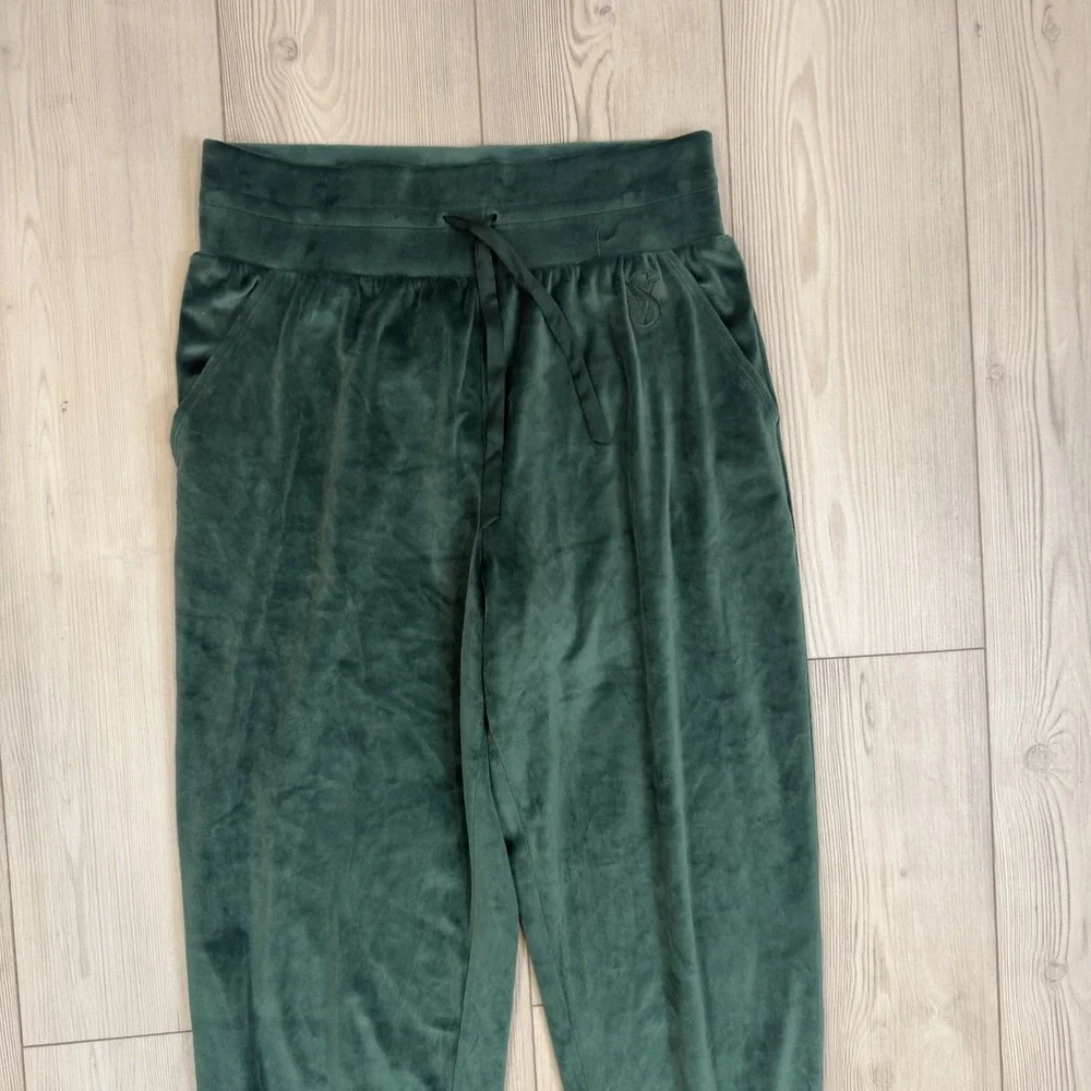 Victorias Secret Medium Pants Velour Jogger Elastic Waist Pull on Deep Green - Picture 2 of 11